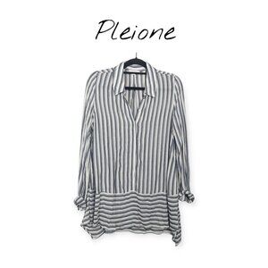 Striped Pleione Womens Button-Up Blouse M Navy/White
